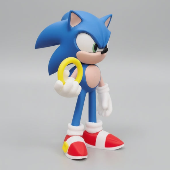 Side View of a sonic display figure on a grey background.
