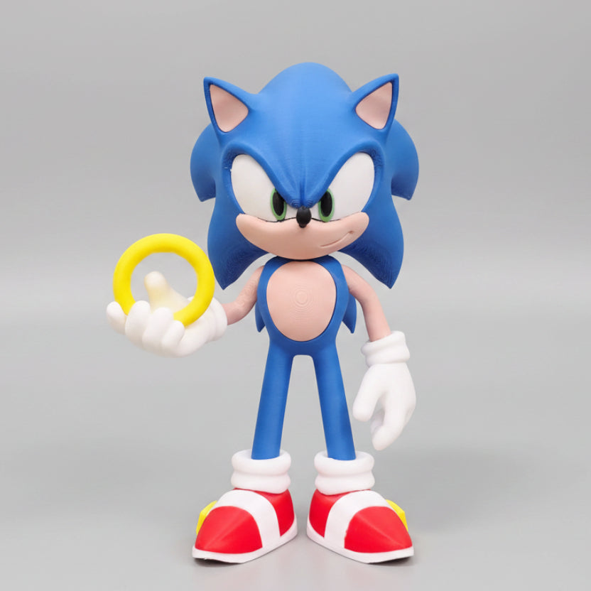 Sonic the hedghog holding a power ring on a grey backgound