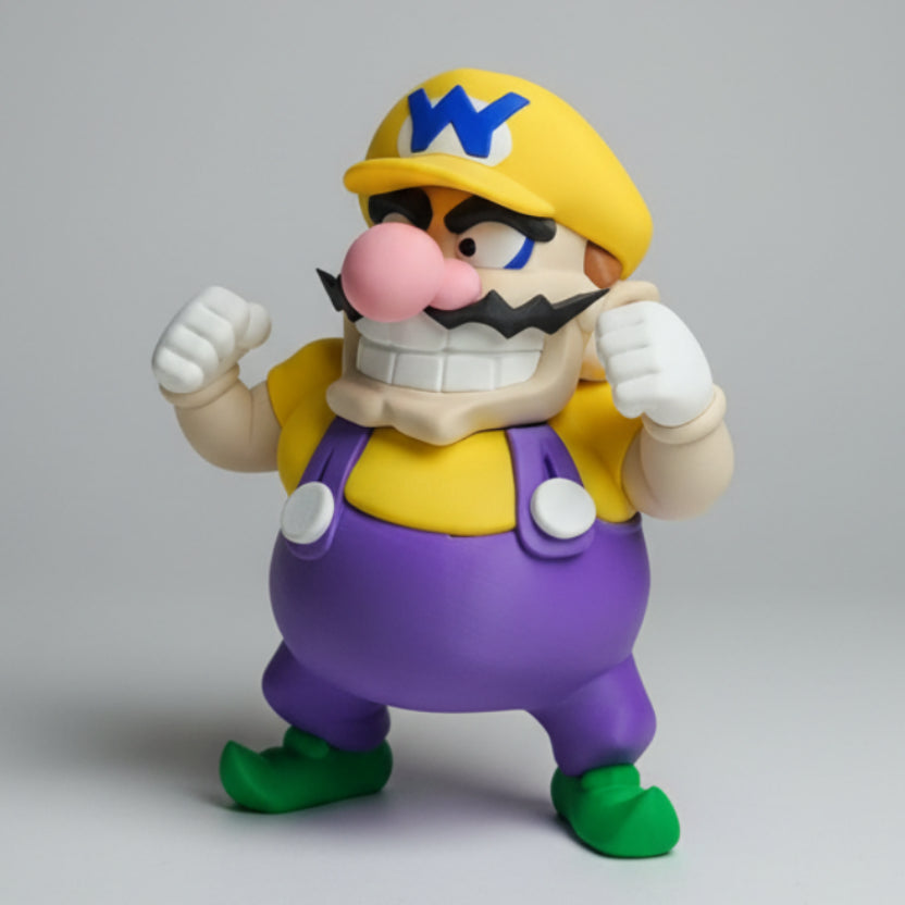 Wario figure on a grey background.