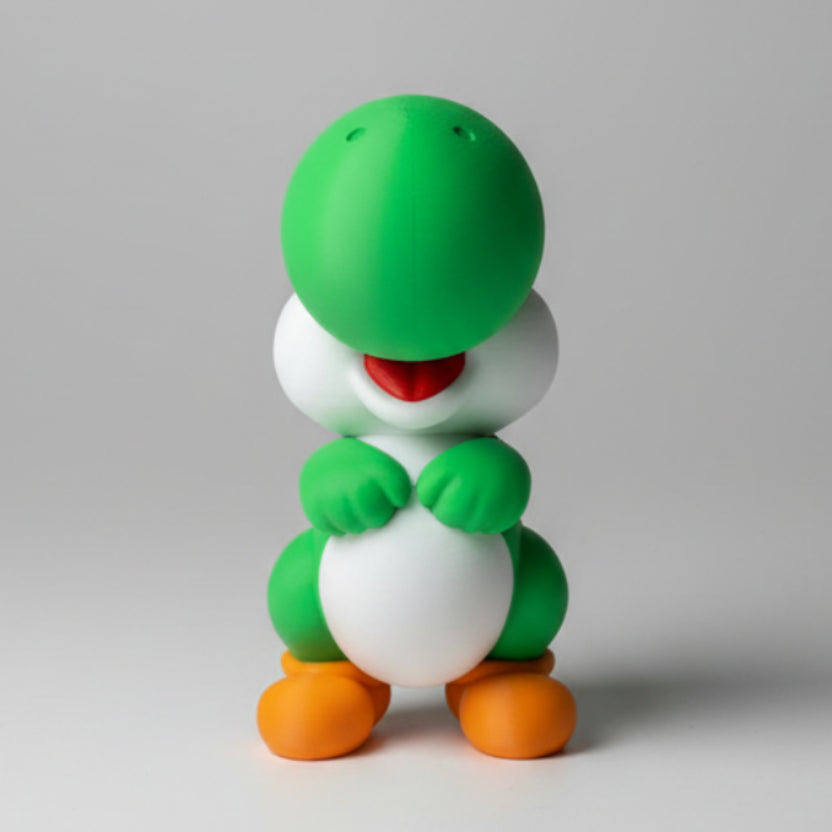 Front view of a yoshi display figure on a grey background